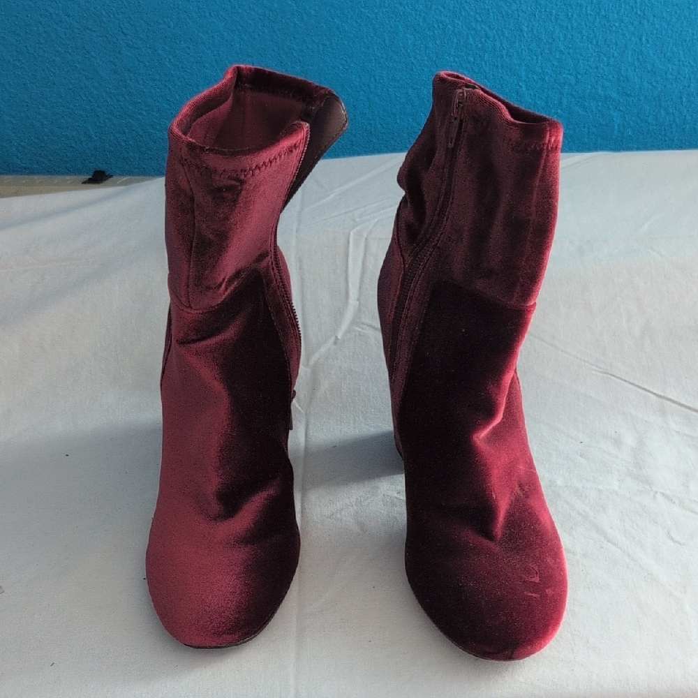 Nine West Velvet Wine Heeled Boots